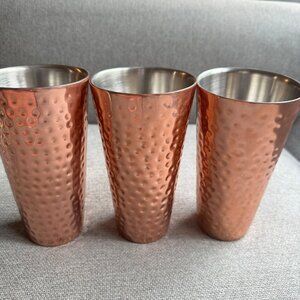 Double Wall Hammered Iced Tea Tumbler Cup Copper Finish Set of 3 20 Oz